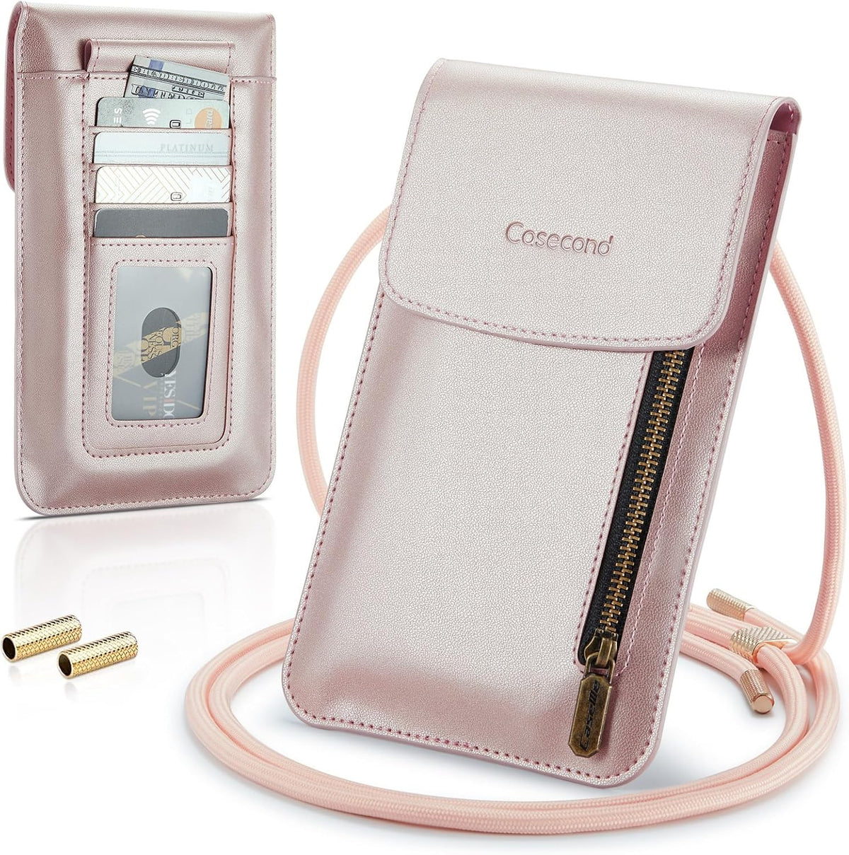 Small Crossbody Bag Cell Phone Purse for Women Men Leather Mini Shoulder Bag Wallet Case with Card Holder Slot Necklace Lanyard for All Phones iPhone Samsung Google up to 7.3" Black