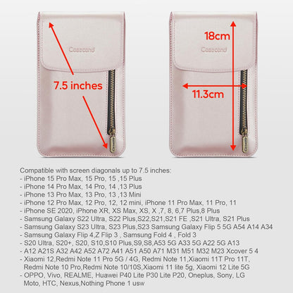Small Crossbody Bag Cell Phone Purse for Women Men Leather Mini Shoulder Bag Wallet Case with Card Holder Slot Necklace Lanyard for All Phones iPhone Samsung Google up to 7.3" Black