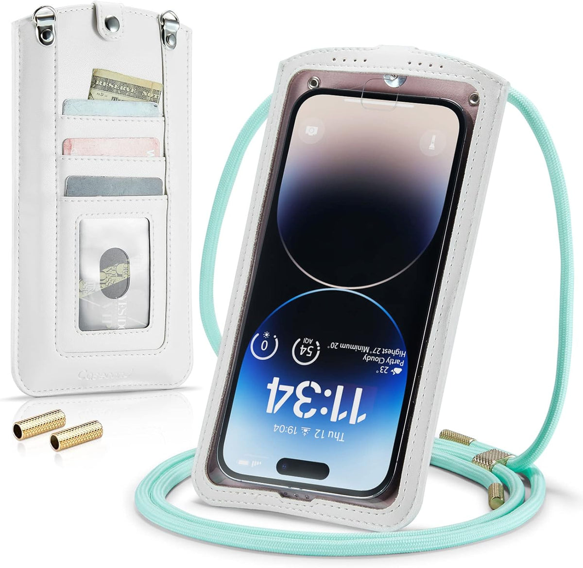 Small Crossbody Bag Cell Phone Purse for Women Men Leather Mini Shoulder Bag Wallet Case with Card Holder Slot Necklace Lanyard for All Phones iPhone Samsung Google up to 7.3" Black