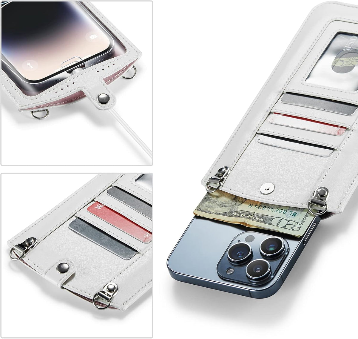 Small Crossbody Bag Cell Phone Purse for Women Men Leather Mini Shoulder Bag Wallet Case with Card Holder Slot Necklace Lanyard for All Phones iPhone Samsung Google up to 7.3" Black