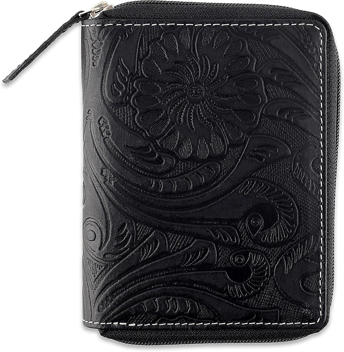 Passport Wallet - Travel Document Holder w/RFID Blocking – Full Grain Leather – Bifold compact zip around Wallet with Credit Card Slots for Women and Men, black, 500-90