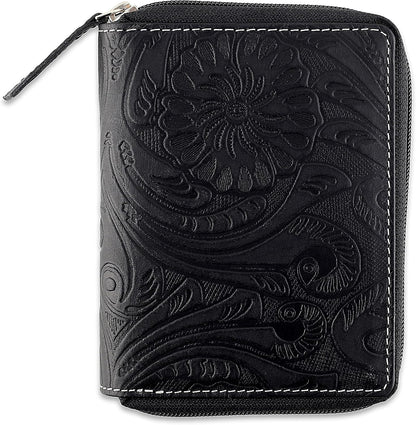 Passport Wallet - Travel Document Holder w/RFID Blocking – Full Grain Leather – Bifold compact zip around Wallet with Credit Card Slots for Women and Men, black, 500-90