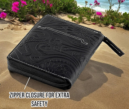 Passport Wallet - Travel Document Holder w/RFID Blocking – Full Grain Leather – Bifold compact zip around Wallet with Credit Card Slots for Women and Men, black, 500-90