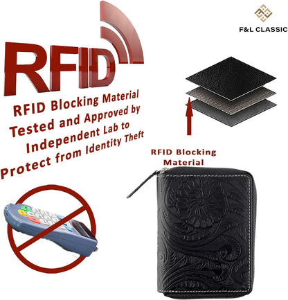 Passport Wallet - Travel Document Holder w/RFID Blocking – Full Grain Leather – Bifold compact zip around Wallet with Credit Card Slots for Women and Men, black, 500-90