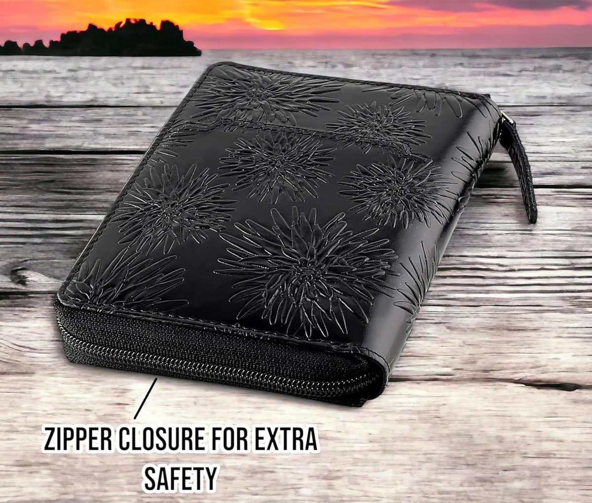 Passport Wallet - Travel Document Holder w/RFID Blocking – Full Grain Leather – Bifold compact zip around Wallet with Credit Card Slots for Women and Men, black, 500-90