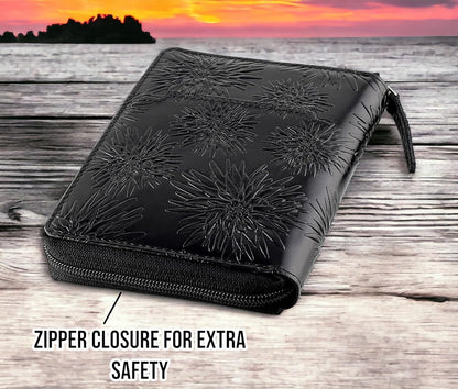 Passport Wallet - Travel Document Holder w/RFID Blocking – Full Grain Leather – Bifold compact zip around Wallet with Credit Card Slots for Women and Men, black, 500-90