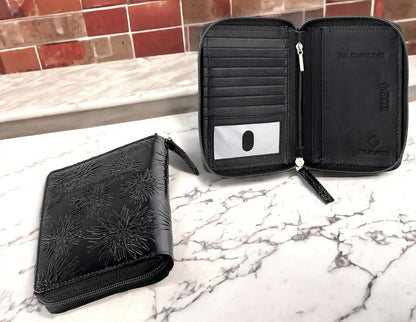 Passport Wallet - Travel Document Holder w/RFID Blocking – Full Grain Leather – Bifold compact zip around Wallet with Credit Card Slots for Women and Men, black, 500-90