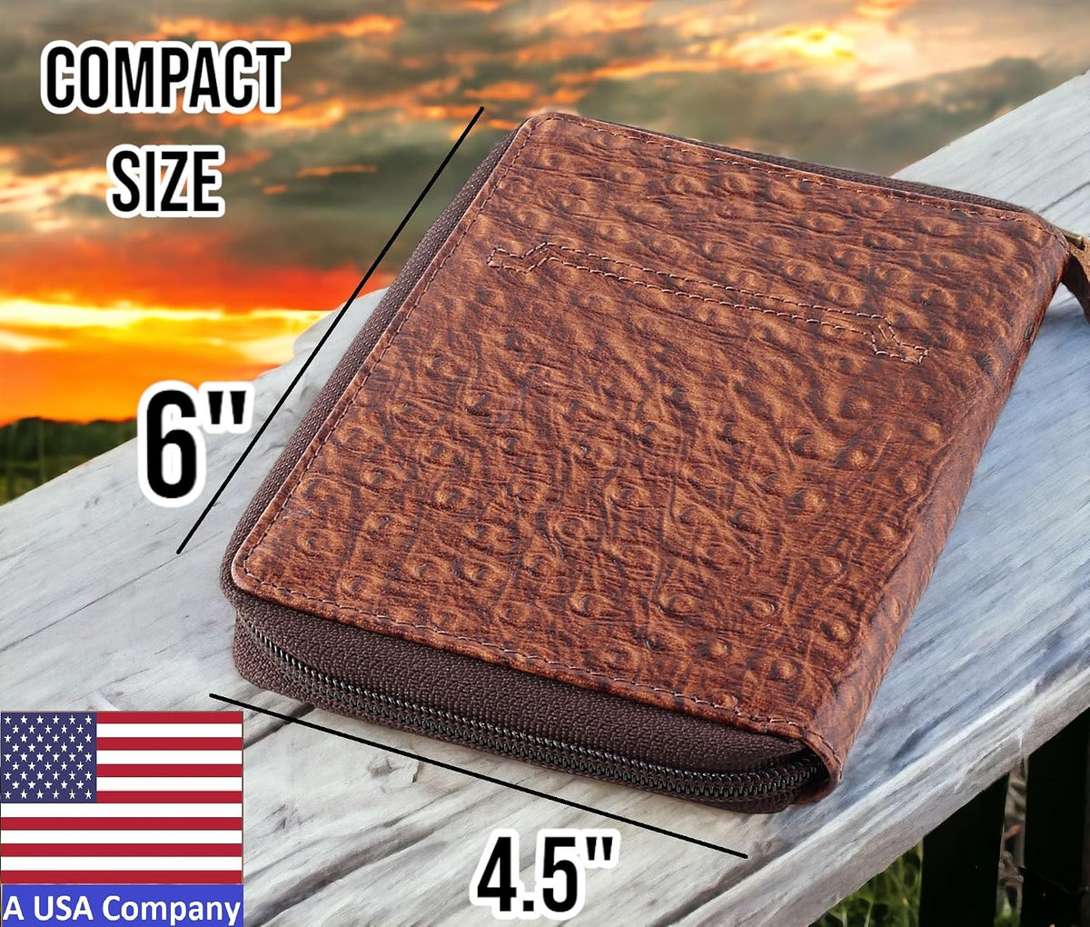 Passport Wallet - Travel Document Holder w/RFID Blocking – Full Grain Leather – Bifold compact zip around Wallet with Credit Card Slots for Women and Men, black, 500-90