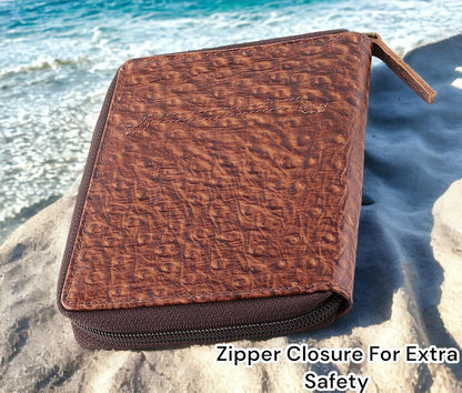 Passport Wallet - Travel Document Holder w/RFID Blocking – Full Grain Leather – Bifold compact zip around Wallet with Credit Card Slots for Women and Men, black, 500-90
