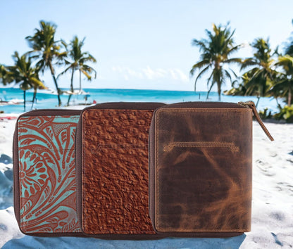 Passport Wallet - Travel Document Holder w/RFID Blocking – Full Grain Leather – Bifold compact zip around Wallet with Credit Card Slots for Women and Men, black, 500-90