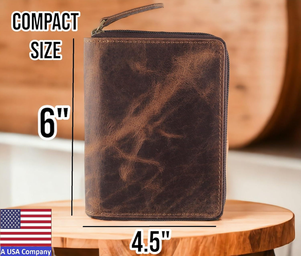 Passport Wallet - Travel Document Holder w/RFID Blocking – Full Grain Leather – Bifold compact zip around Wallet with Credit Card Slots for Women and Men, black, 500-90