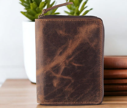 Passport Wallet - Travel Document Holder w/RFID Blocking – Full Grain Leather – Bifold compact zip around Wallet with Credit Card Slots for Women and Men, black, 500-90