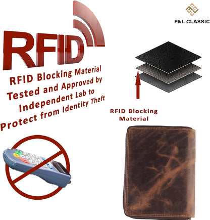 Passport Wallet - Travel Document Holder w/RFID Blocking – Full Grain Leather – Bifold compact zip around Wallet with Credit Card Slots for Women and Men, black, 500-90