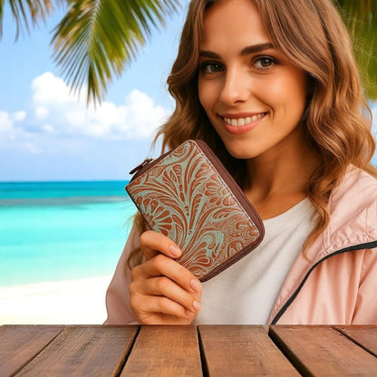 Passport Wallet - Travel Document Holder w/RFID Blocking – Full Grain Leather – Bifold compact zip around Wallet with Credit Card Slots for Women and Men, black, 500-90