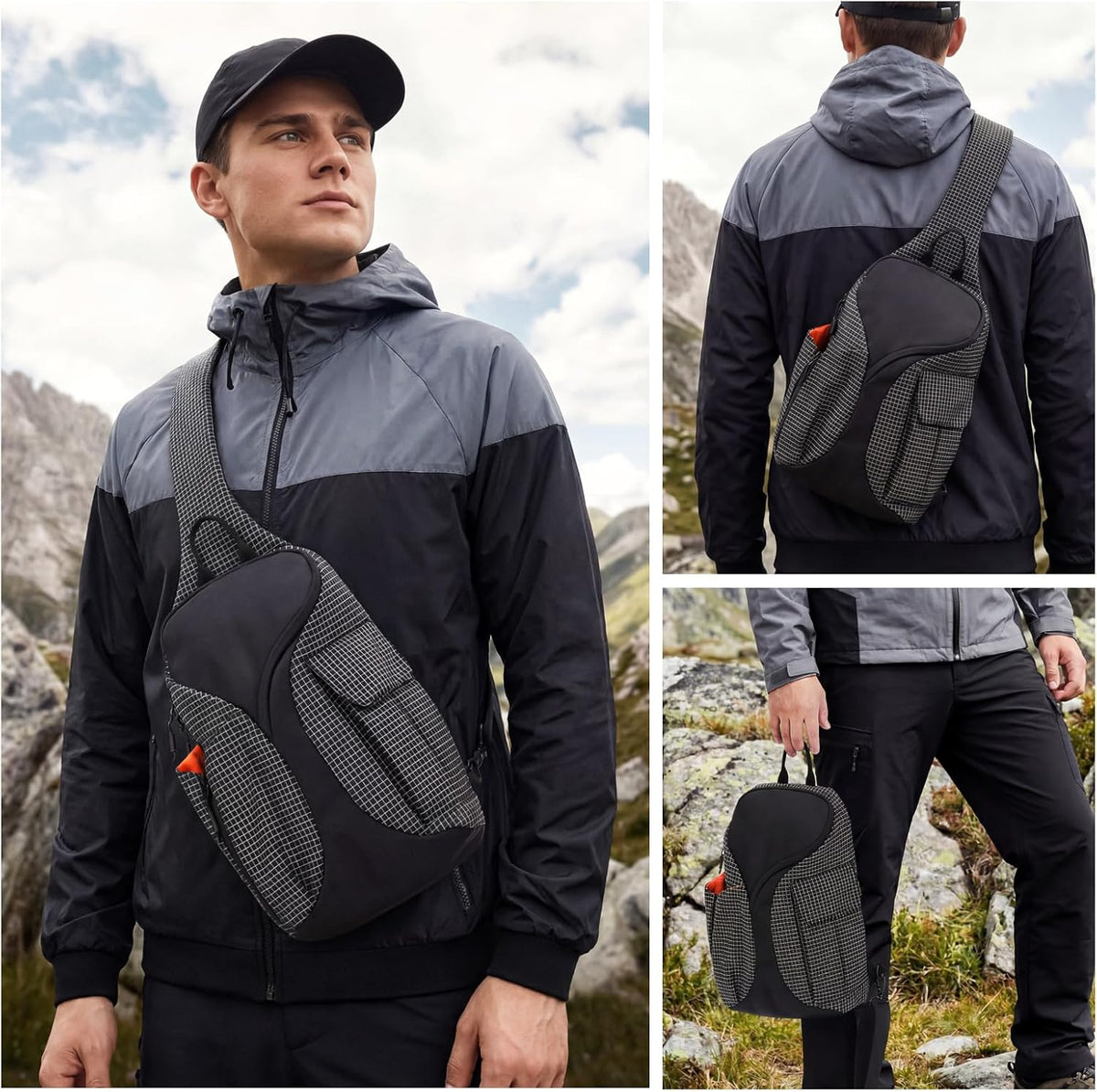 Sling Bag Crossbody Bag Cross Body Backpack Travel Hiking Daypack Fits 12" Tablet Expandable Water Bottle Pocket