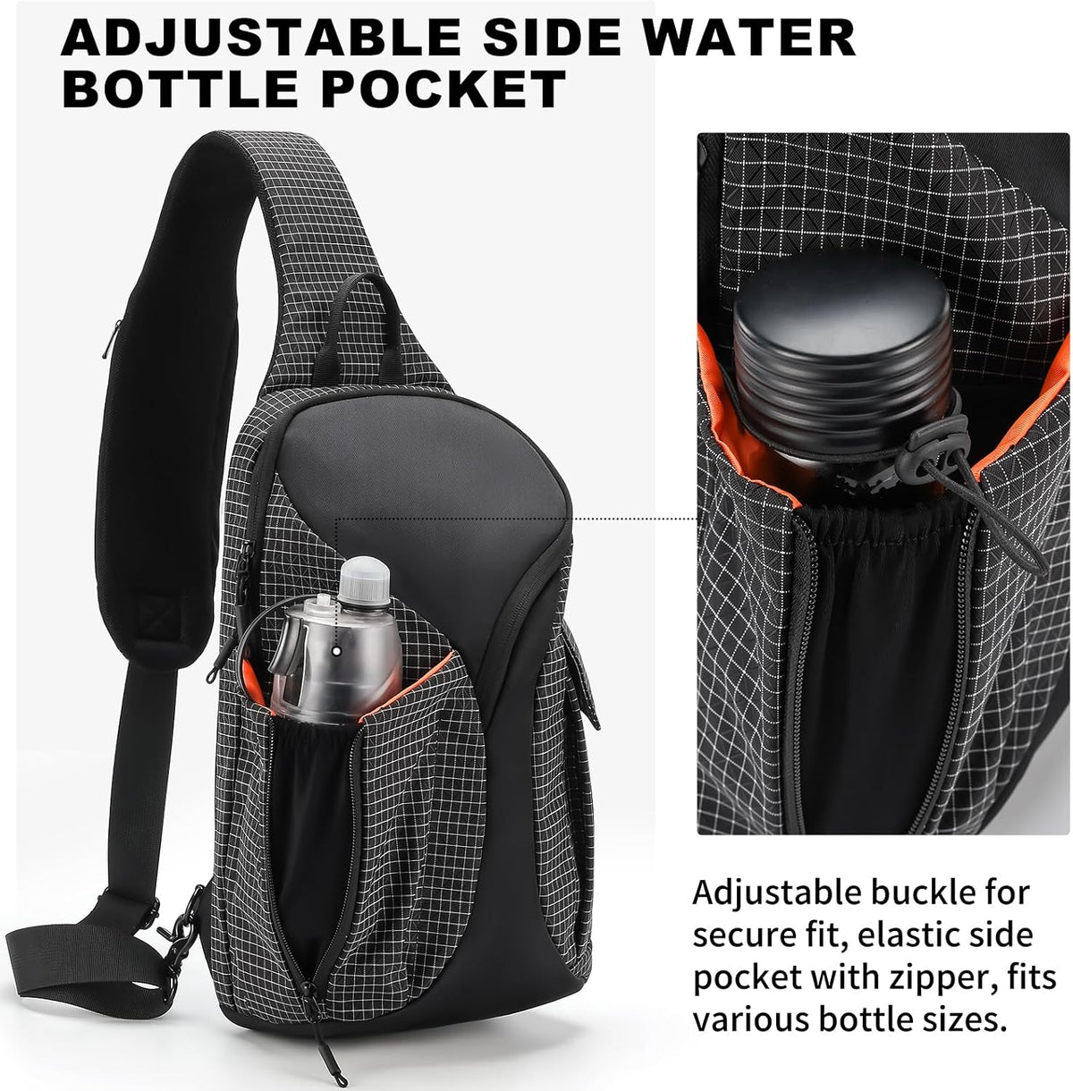 Sling Bag Crossbody Bag Cross Body Backpack Travel Hiking Daypack Fits 12" Tablet Expandable Water Bottle Pocket
