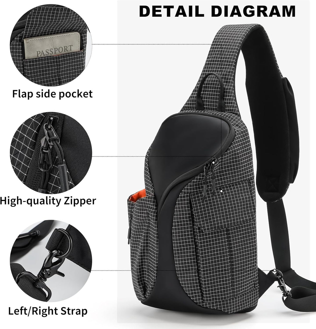 Sling Bag Crossbody Bag Cross Body Backpack Travel Hiking Daypack Fits 12" Tablet Expandable Water Bottle Pocket