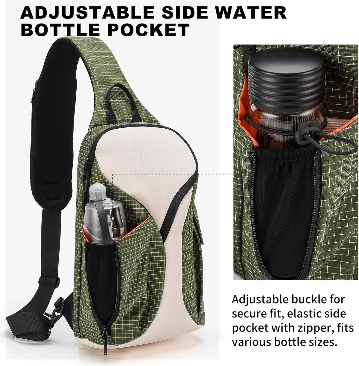Sling Bag Crossbody Bag Cross Body Backpack Travel Hiking Daypack Fits 12" Tablet Expandable Water Bottle Pocket