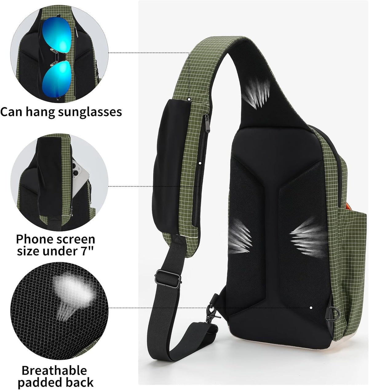 Sling Bag Crossbody Bag Cross Body Backpack Travel Hiking Daypack Fits 12" Tablet Expandable Water Bottle Pocket