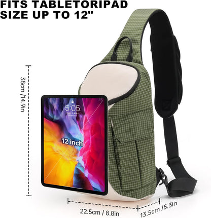 Sling Bag Crossbody Bag Cross Body Backpack Travel Hiking Daypack Fits 12" Tablet Expandable Water Bottle Pocket
