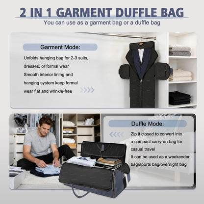 Garment Bag for Travel, Convertible Carry On Garment Duffle Bag for Women Men with Shoe Pouch & Shoulder Strap, PU Leather, 2 in 1 Hanging Suitcase Suit Bag Overnight Bags, Pink