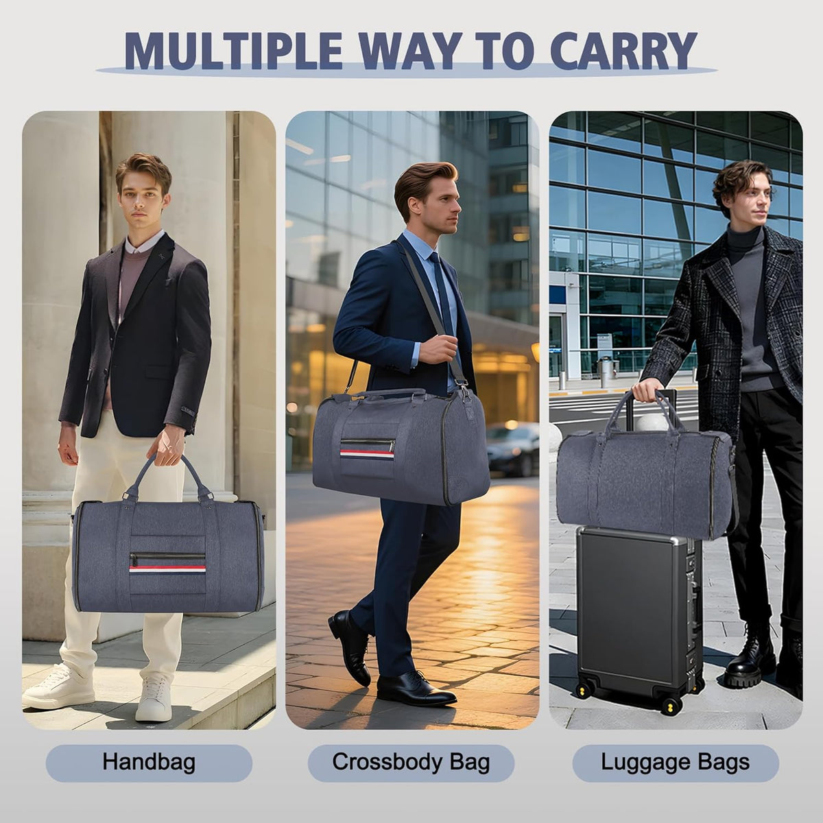 Garment Bag for Travel, Convertible Carry On Garment Duffle Bag for Women Men with Shoe Pouch & Shoulder Strap, PU Leather, 2 in 1 Hanging Suitcase Suit Bag Overnight Bags, Pink