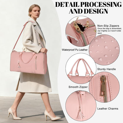 Garment Bag for Travel, Convertible Carry On Garment Duffle Bag for Women Men with Shoe Pouch & Shoulder Strap, PU Leather, 2 in 1 Hanging Suitcase Suit Bag Overnight Bags, Pink