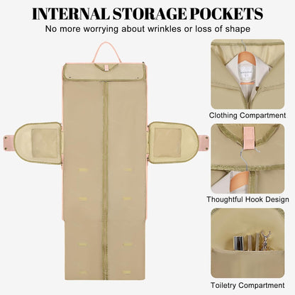 Garment Bag for Travel, Convertible Carry On Garment Duffle Bag for Women Men with Shoe Pouch & Shoulder Strap, PU Leather, 2 in 1 Hanging Suitcase Suit Bag Overnight Bags, Pink