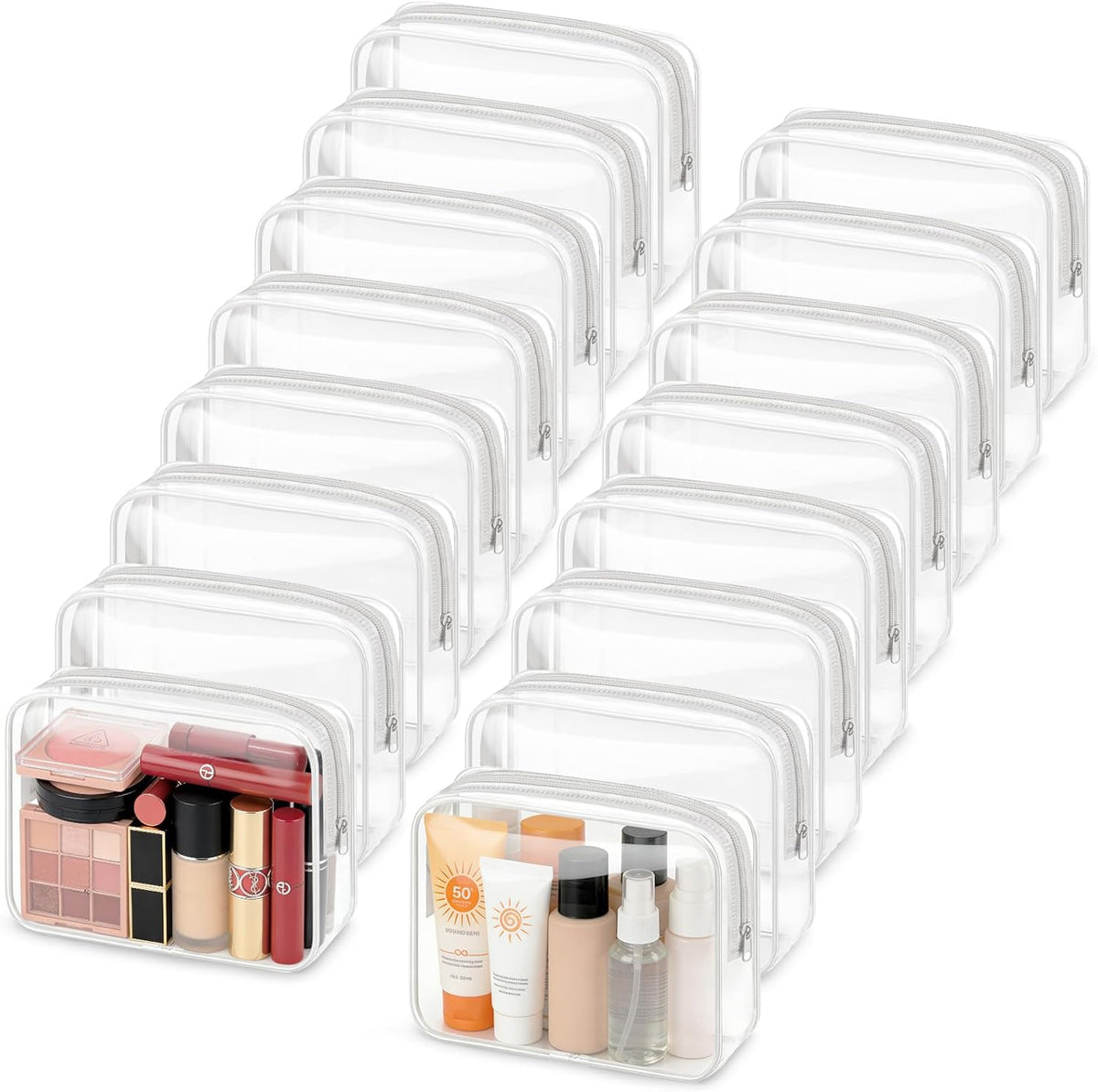 16 Packs Clear Makeup Bags Cosmetic Storage Bags Waterproof TAS Approved Toiletry Bags PVC Zipper Pouches Organizer Case for Organizing Travel Bathroom