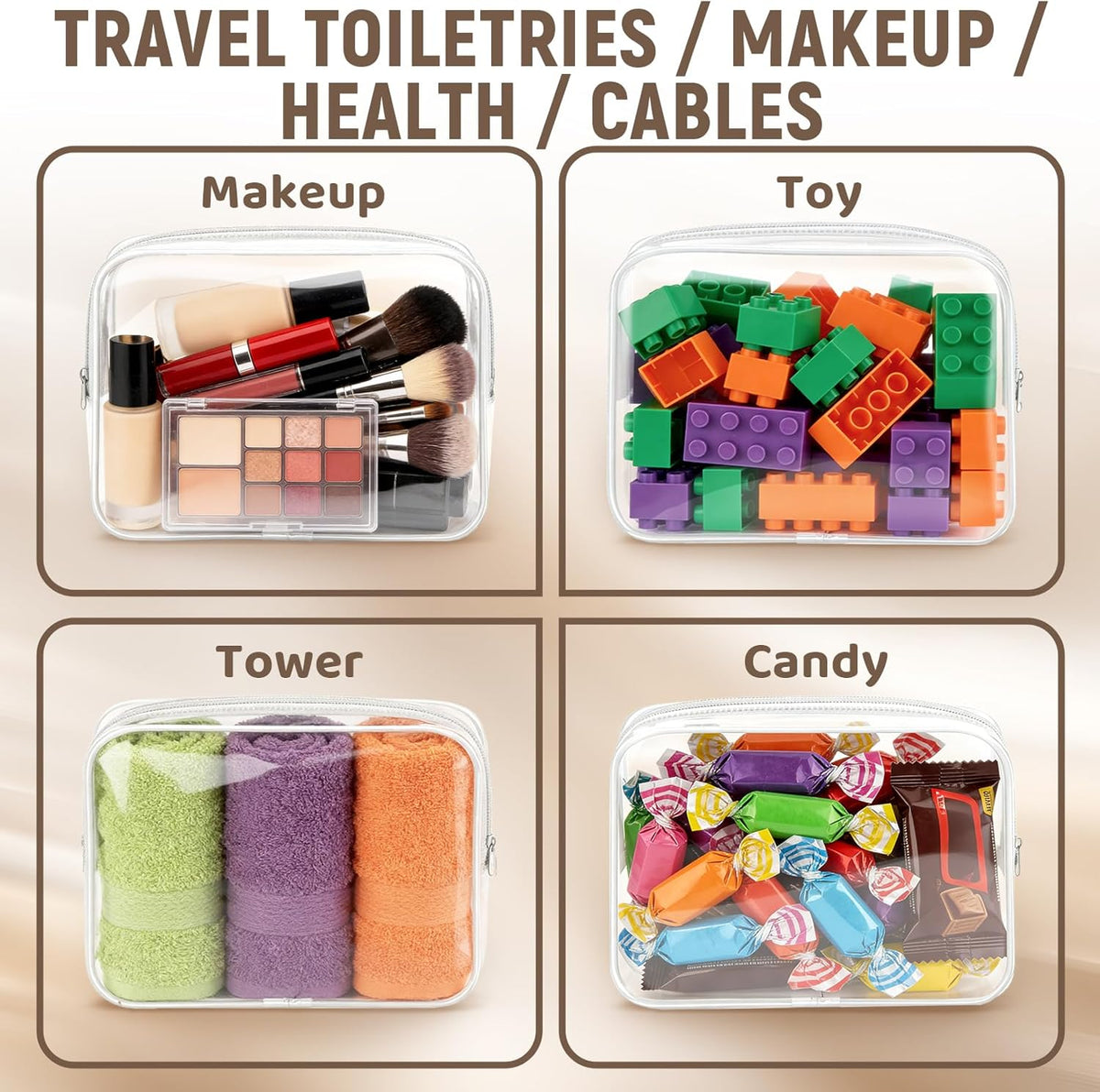 16 Packs Clear Makeup Bags Cosmetic Storage Bags Waterproof TAS Approved Toiletry Bags PVC Zipper Pouches Organizer Case for Organizing Travel Bathroom