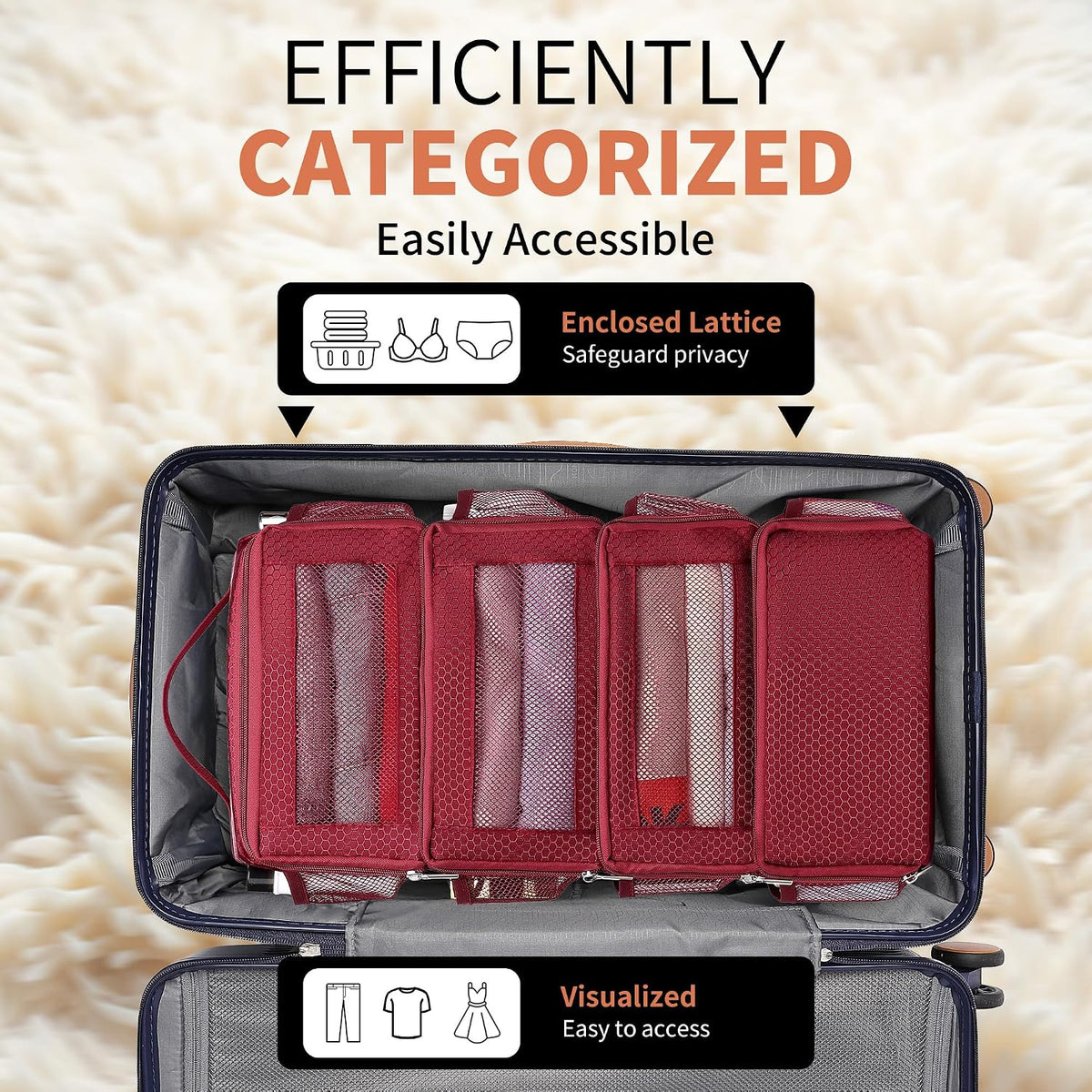 Suitcase Organizer Travel Bags Organizer for Luggage Compression Hanging Packing Cubes for Travel Carry on Closet (Bag Only)
