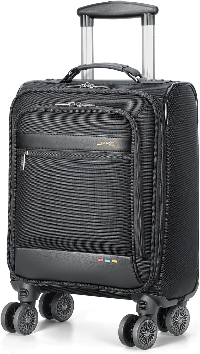 16 inch Underseat Carry On Luggage with Wheels Black | Detachable Spinner Wheels, Softside Lightweight Carry on luggage for Airplane, TSA Lock, Travel Luggage for Men Women