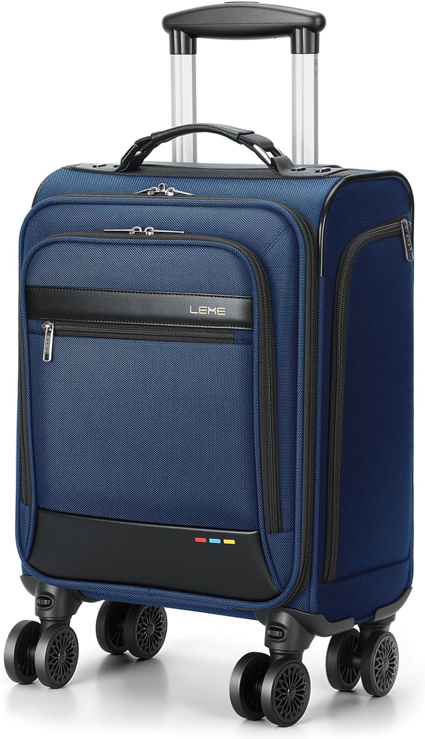 16 inch Underseat Carry On Luggage with Wheels Black | Detachable Spinner Wheels, Softside Lightweight Carry on luggage for Airplane, TSA Lock, Travel Luggage for Men Women