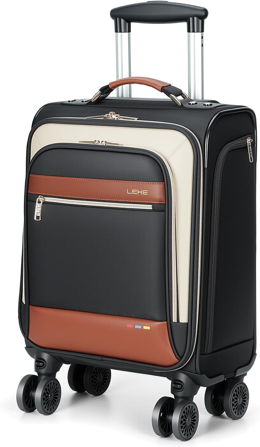 16 inch Underseat Carry On Luggage with Wheels Black | Detachable Spinner Wheels, Softside Lightweight Carry on luggage for Airplane, TSA Lock, Travel Luggage for Men Women