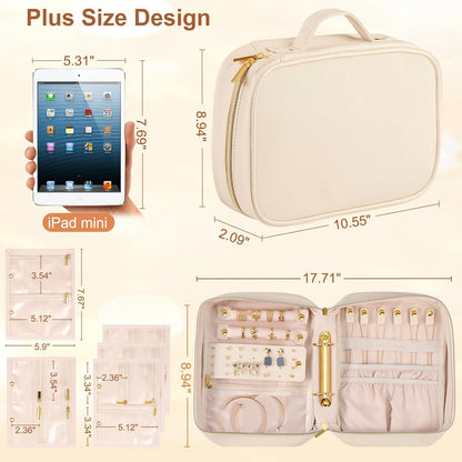 Travel Jewelry Case Organizer for Women, Jewelry Storage Book with Small Pouch, Travel Jewelry Bag Case for Traveling Necklace, Earrings, Rings, Bracelet Organizer (Beige)