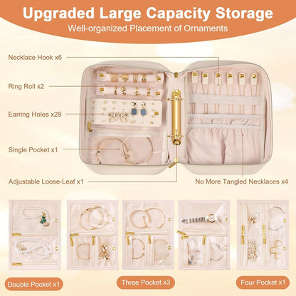 Travel Jewelry Case Organizer for Women, Jewelry Storage Book with Small Pouch, Travel Jewelry Bag Case for Traveling Necklace, Earrings, Rings, Bracelet Organizer (Beige)