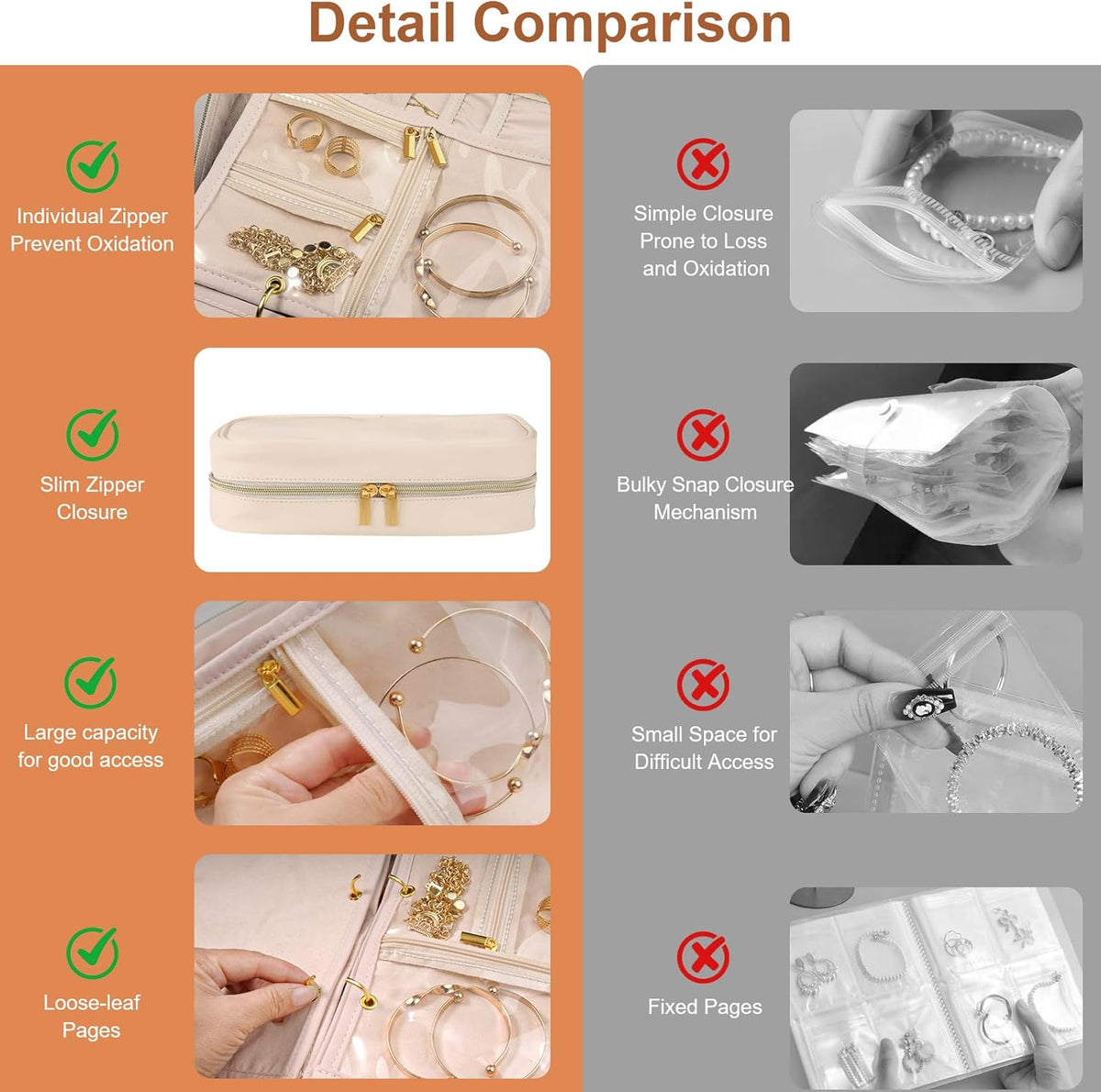 Travel Jewelry Case Organizer for Women, Jewelry Storage Book with Small Pouch, Travel Jewelry Bag Case for Traveling Necklace, Earrings, Rings, Bracelet Organizer (Beige)