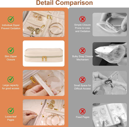 Travel Jewelry Case Organizer for Women, Jewelry Storage Book with Small Pouch, Travel Jewelry Bag Case for Traveling Necklace, Earrings, Rings, Bracelet Organizer (Beige)