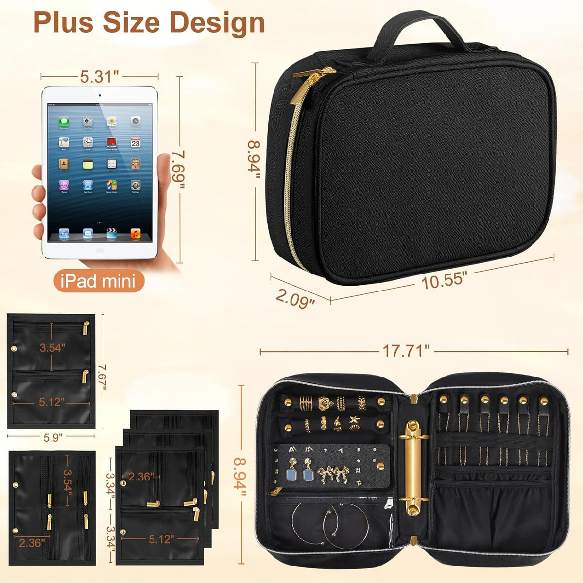 Travel Jewelry Case Organizer for Women, Jewelry Storage Book with Small Pouch, Travel Jewelry Bag Case for Traveling Necklace, Earrings, Rings, Bracelet Organizer (Beige)
