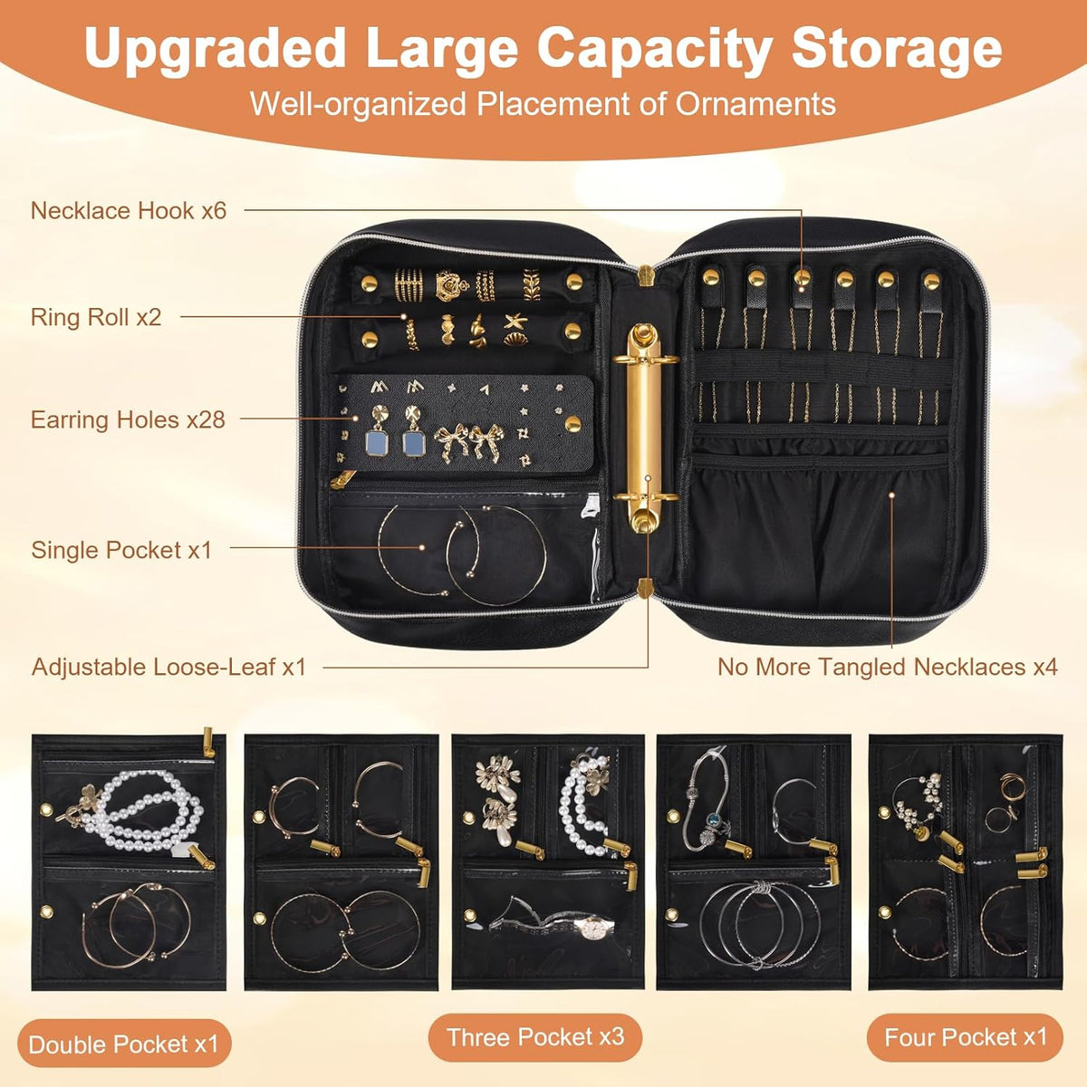 Travel Jewelry Case Organizer for Women, Jewelry Storage Book with Small Pouch, Travel Jewelry Bag Case for Traveling Necklace, Earrings, Rings, Bracelet Organizer (Beige)