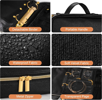 Travel Jewelry Case Organizer for Women, Jewelry Storage Book with Small Pouch, Travel Jewelry Bag Case for Traveling Necklace, Earrings, Rings, Bracelet Organizer (Beige)