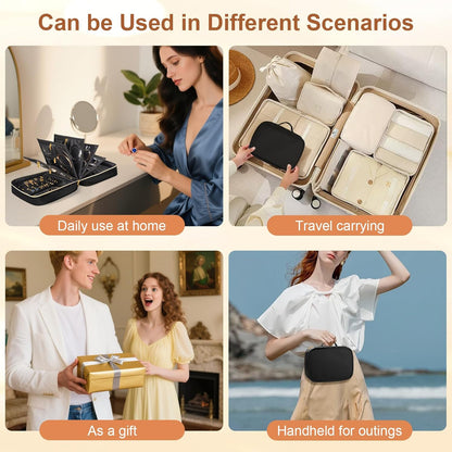 Travel Jewelry Case Organizer for Women, Jewelry Storage Book with Small Pouch, Travel Jewelry Bag Case for Traveling Necklace, Earrings, Rings, Bracelet Organizer (Beige)