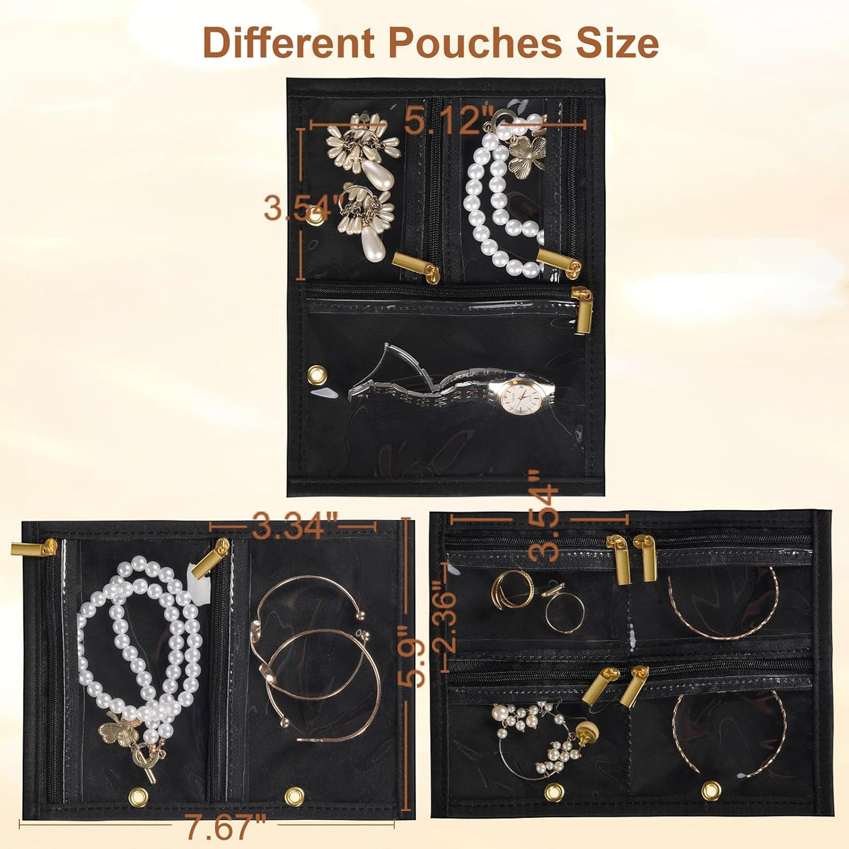 Travel Jewelry Case Organizer for Women, Jewelry Storage Book with Small Pouch, Travel Jewelry Bag Case for Traveling Necklace, Earrings, Rings, Bracelet Organizer (Beige)