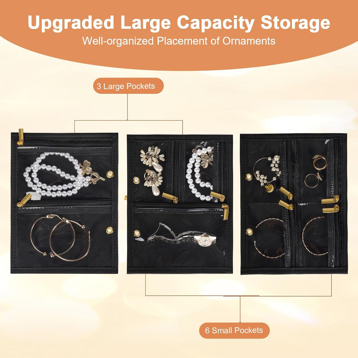 Travel Jewelry Case Organizer for Women, Jewelry Storage Book with Small Pouch, Travel Jewelry Bag Case for Traveling Necklace, Earrings, Rings, Bracelet Organizer (Beige)