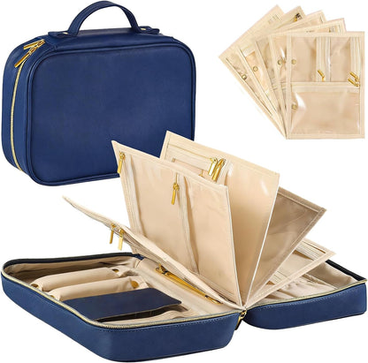 Travel Jewelry Case Organizer for Women, Jewelry Storage Book with Small Pouch, Travel Jewelry Bag Case for Traveling Necklace, Earrings, Rings, Bracelet Organizer (Beige)