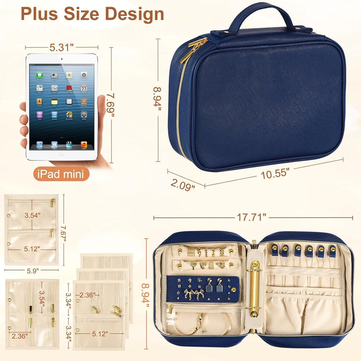 Travel Jewelry Case Organizer for Women, Jewelry Storage Book with Small Pouch, Travel Jewelry Bag Case for Traveling Necklace, Earrings, Rings, Bracelet Organizer (Beige)