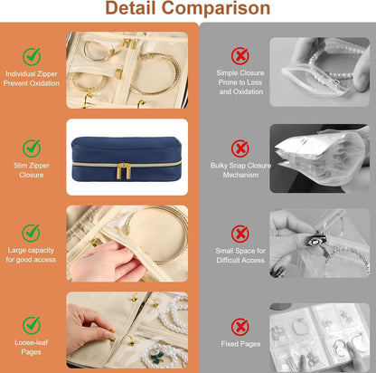 Travel Jewelry Case Organizer for Women, Jewelry Storage Book with Small Pouch, Travel Jewelry Bag Case for Traveling Necklace, Earrings, Rings, Bracelet Organizer (Beige)