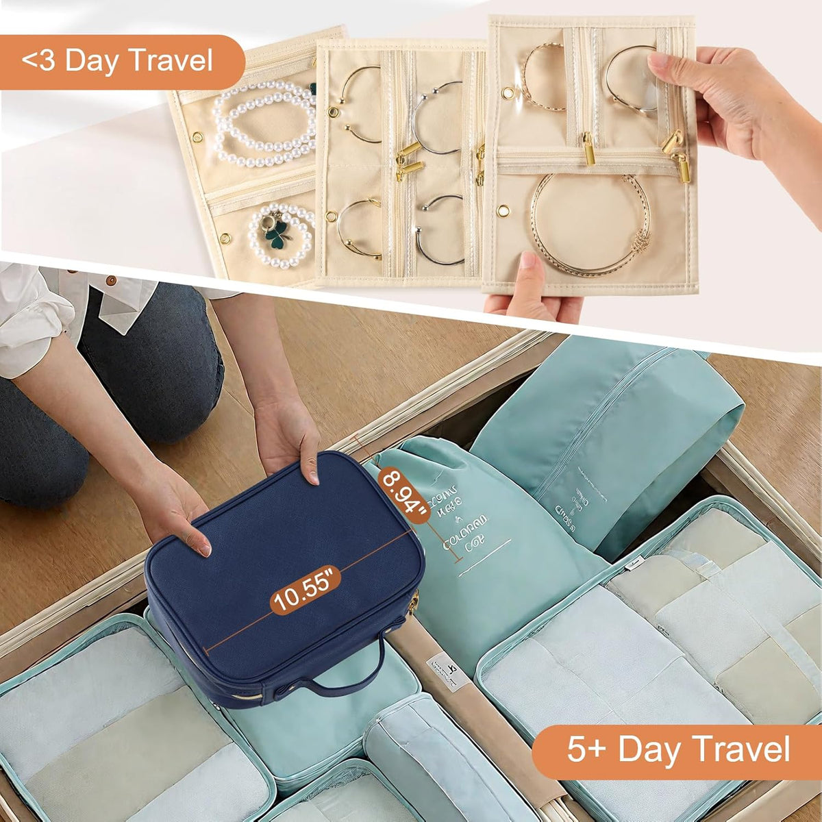 Travel Jewelry Case Organizer for Women, Jewelry Storage Book with Small Pouch, Travel Jewelry Bag Case for Traveling Necklace, Earrings, Rings, Bracelet Organizer (Beige)