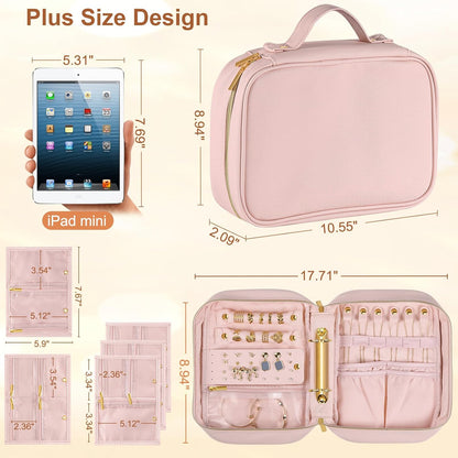 Travel Jewelry Case Organizer for Women, Jewelry Storage Book with Small Pouch, Travel Jewelry Bag Case for Traveling Necklace, Earrings, Rings, Bracelet Organizer (Beige)