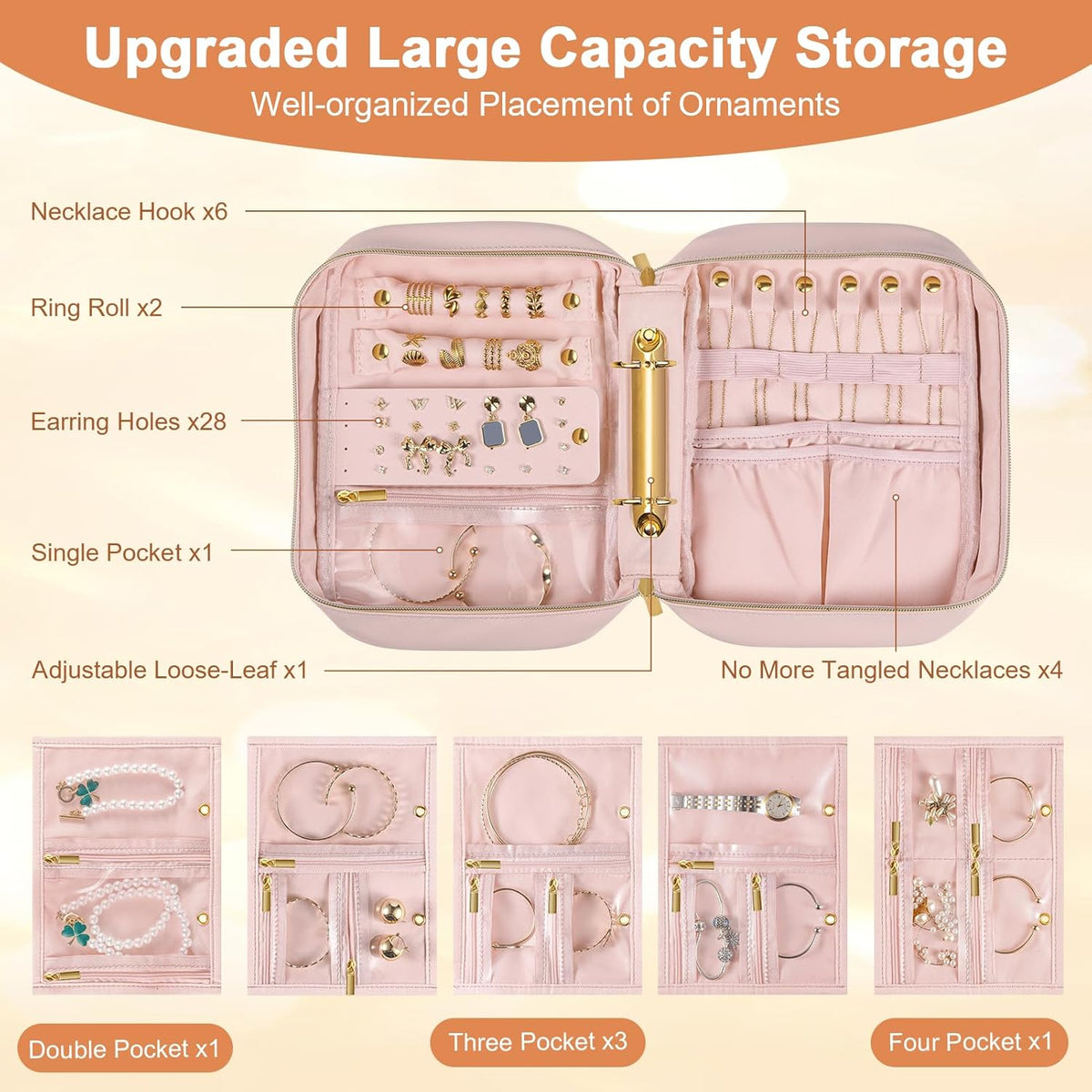 Travel Jewelry Case Organizer for Women, Jewelry Storage Book with Small Pouch, Travel Jewelry Bag Case for Traveling Necklace, Earrings, Rings, Bracelet Organizer (Beige)